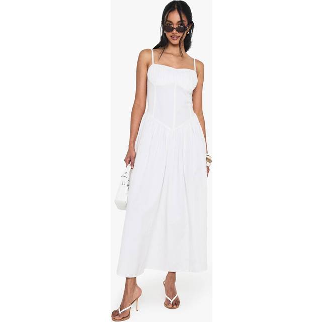 Womens Cotton Poplin Milkmaid Maxi Dress - White - 10, White