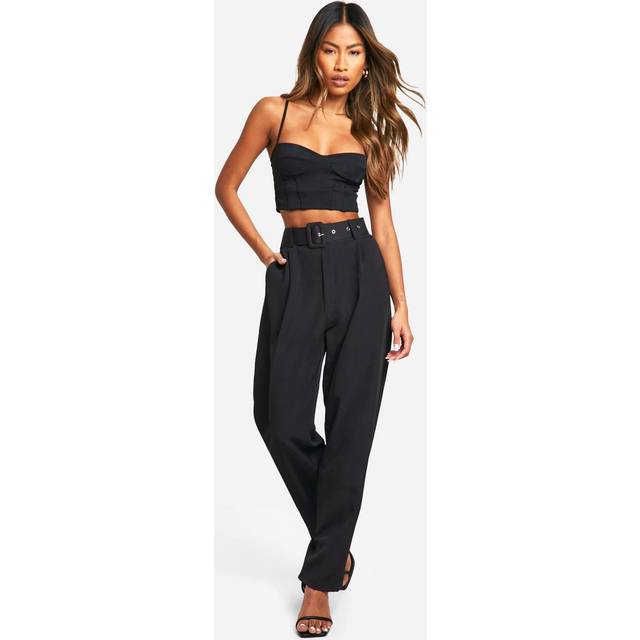 Womens Self Fabric Belted Ankle Grazer Tapered Trouser - Black - 8, Black