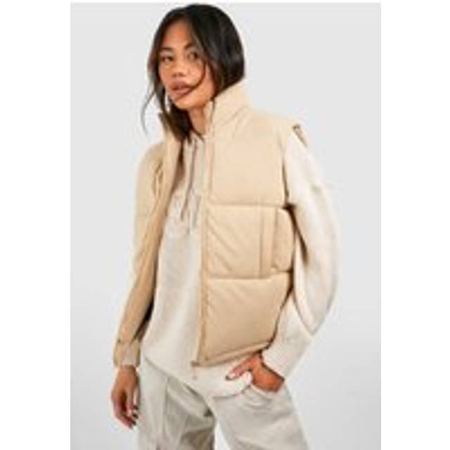 Womens Cord Oversized Gilet - Beige - 16