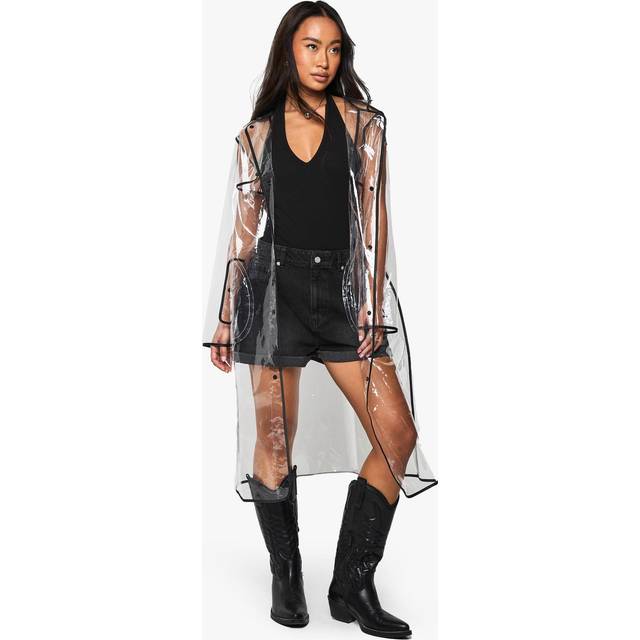 Womens Longline Transparent Festival Mac - Black - S/M