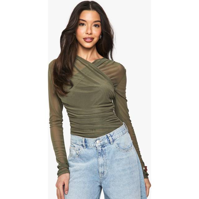 Womens Mesh Cross Over Bodysuit - Green - 14