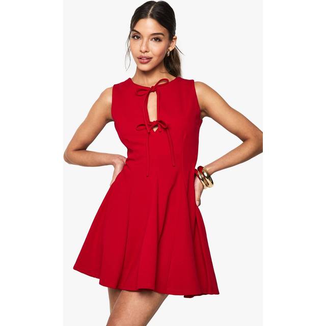 Womens Tie Front Skater Mini Dress - Red - 10, Red