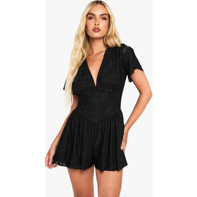 Womens Burnout Floral Short Sleeve Playsuit - Black - 12