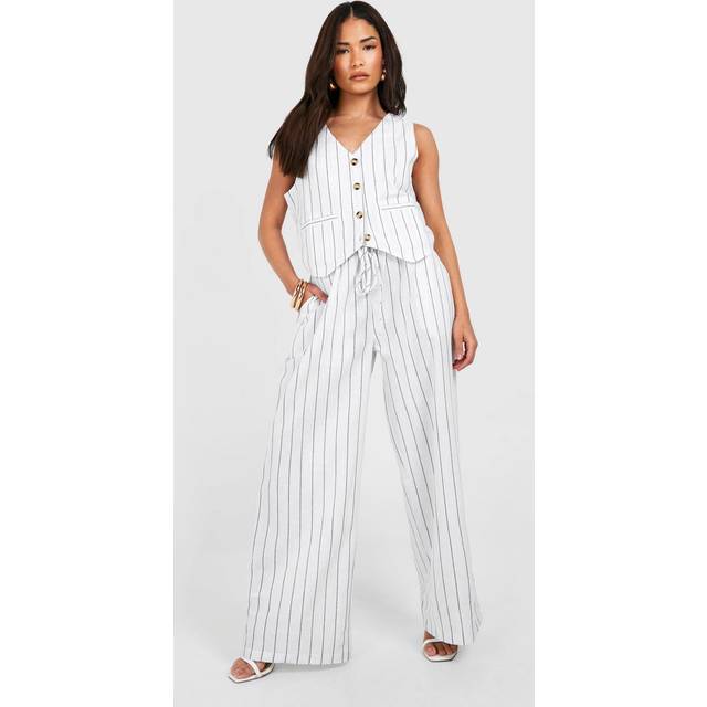 Womens Petite Pinstripe Waistcoat Trouser Set - White - 12, White