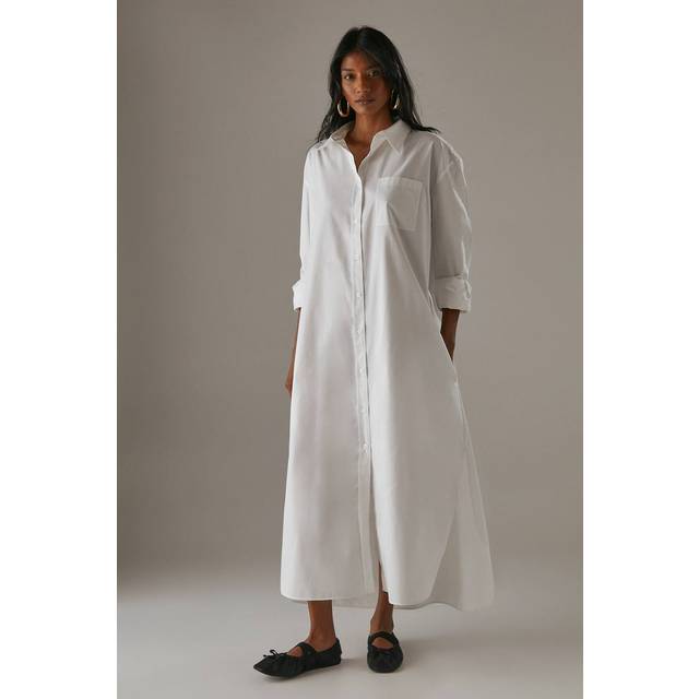 Womens Oversized Maxi Shirt Dress - White - 6