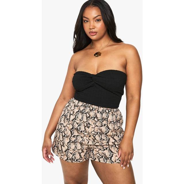 Womens Plus Abstract Basic Elasticated Waist Short - Brown - 16