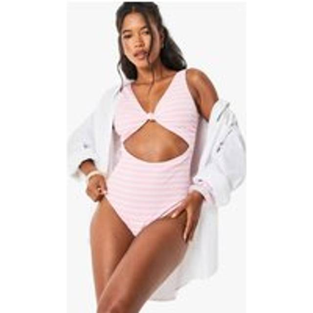 Womens Crinkle Stripe Knot Front Swimsuit - Pink - 10, Pink