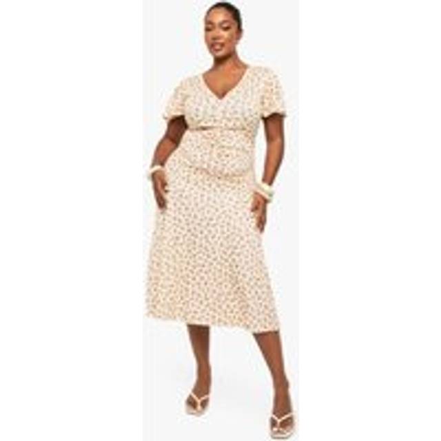 Womens Plus Ditsy Ruched Midaxi Dress - Yellow - 20, Yellow