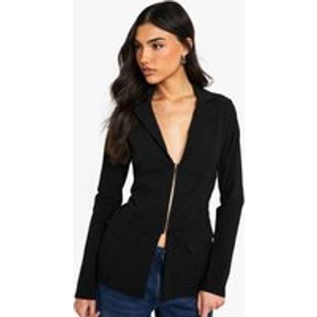 Womens Bengaline Fitted Hook And Eye Blazer - Black - 12