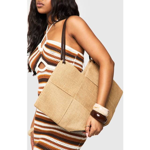 Womens Woven Raffia Beach Bag - Beige - One Size, Beige