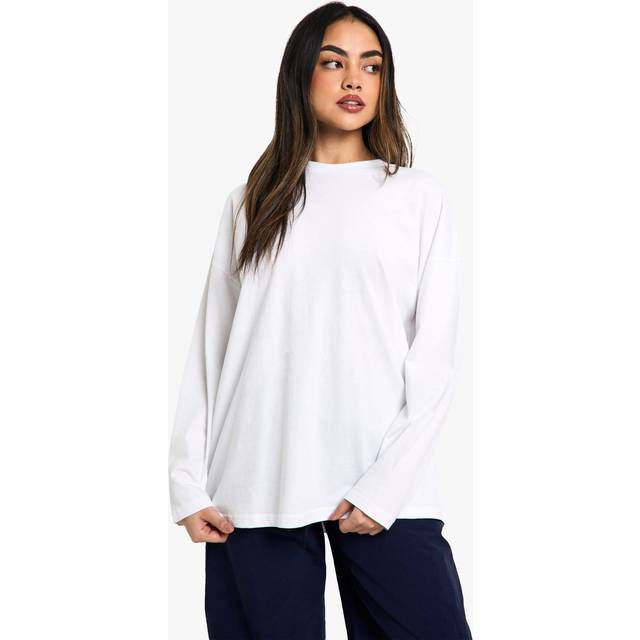 Womens Boohoo Basics Oversized Long Sleeve T-Shirt - White - 14