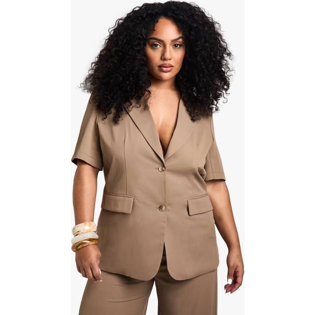 Womens Plus Tailored Woven Short Sleeve Blazer - Beige - 20, Beige