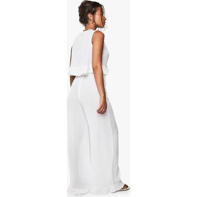 Womens Bridal Cheesecloth Ruffle Detail Halterneck Top & Trousers Pyjama Set - White - 10, White