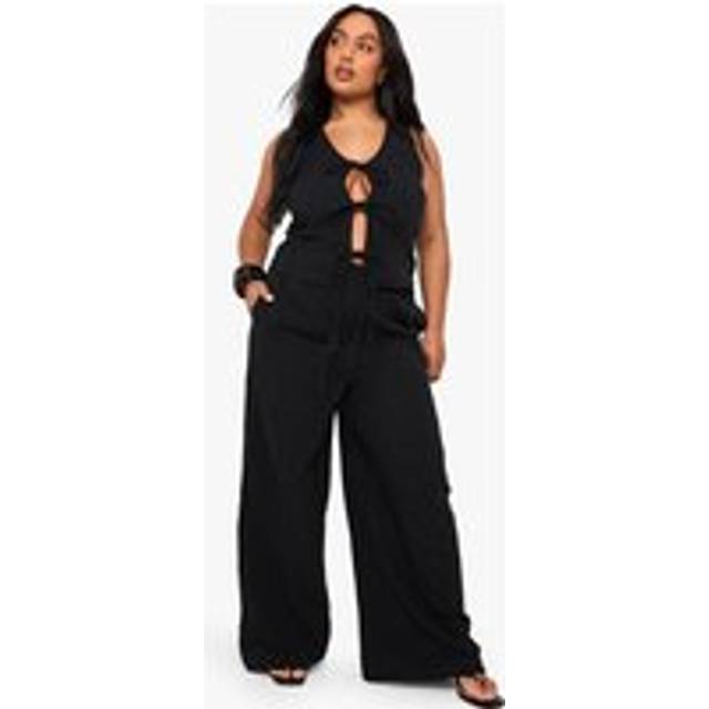 Womens Plus Cheesecloth Elasticated Waist Trousers - Black - 18