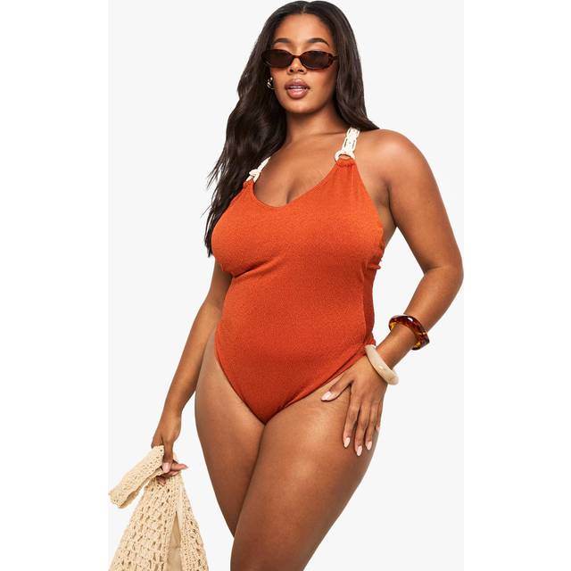 Womens Plus Macrame Strap Swimsuit - Brown - 26, Brown