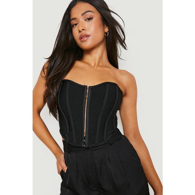 Womens Petite Hook And Eye Bandeau Corset Top - Black - 14, Black