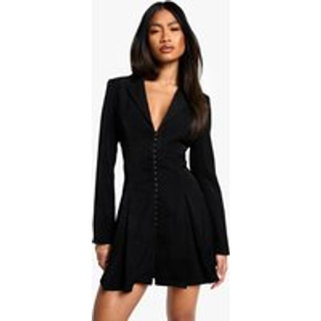 Womens Tailored Hook & Eye Detail Cinched Waist Blazer dress - Black - 14