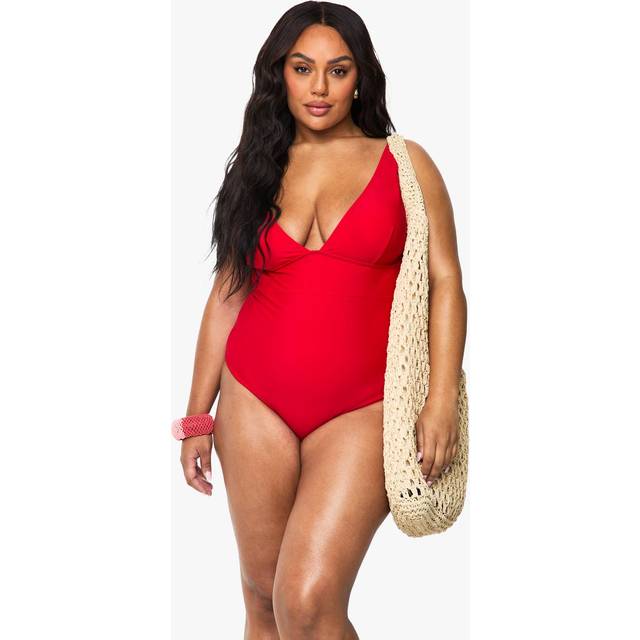 Womens Plus Tummy Control Plunge Swimsuit - Red - 24, Red