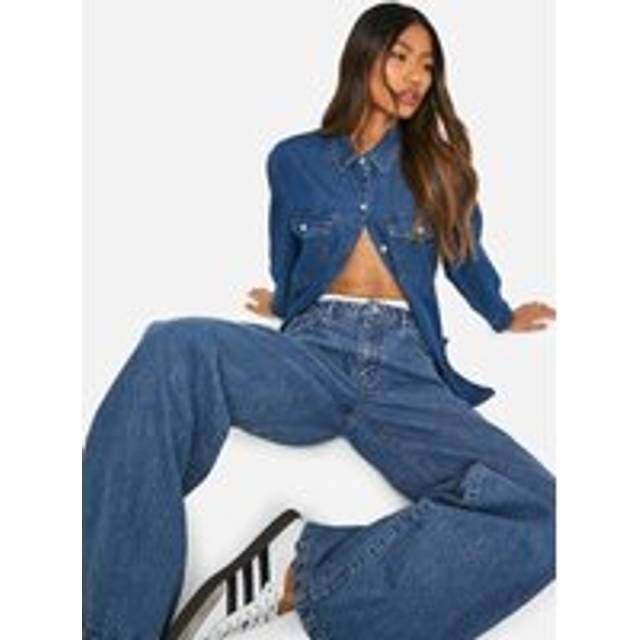 Womens Boohoo Basics 30 Inch Leg High Waisted Wide Leg Jeans in Vintage Blue - 12