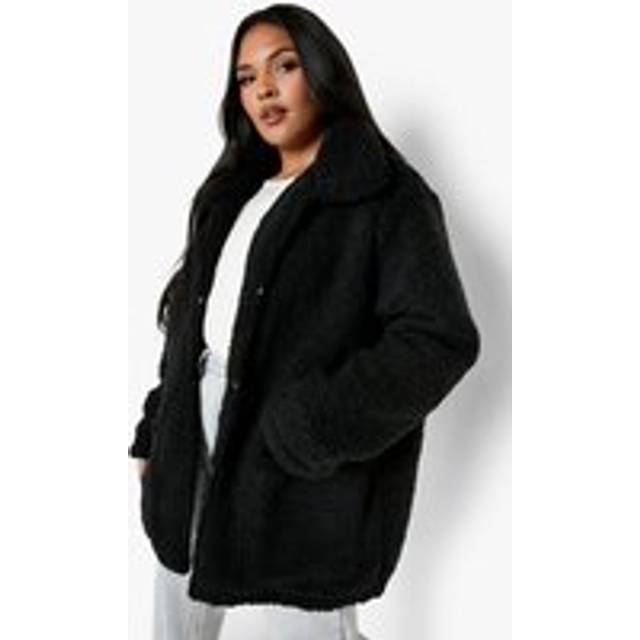Womens Plus Faux Fur Teddy Coat - Black - 18, Black