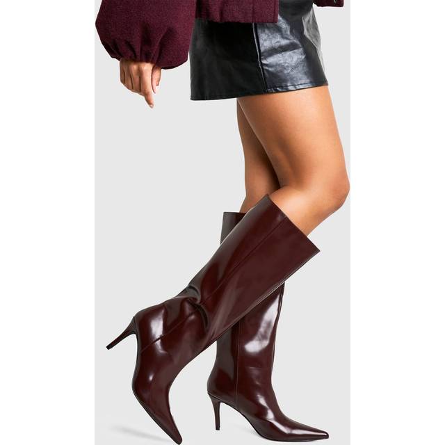 Womens Premium Leather Look Pointed Knee High Boots - Plum - 7