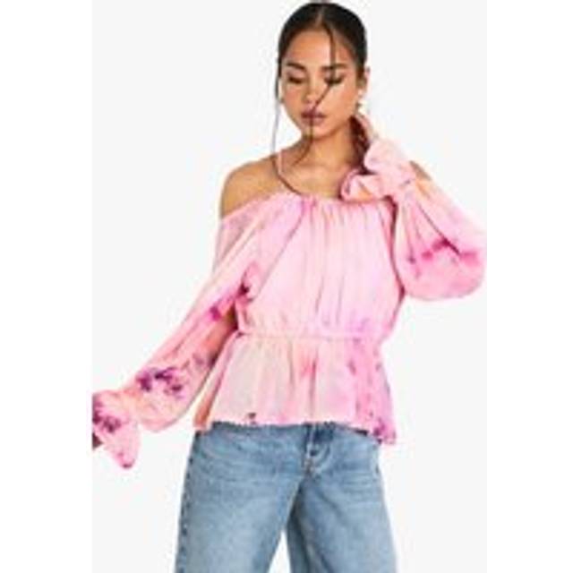 Womens Floral Print Off The Shoulder Woven Blouse - Pink - 6