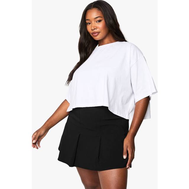Womens Plus Bengaline Pleated Mini Skirt - Black - 24