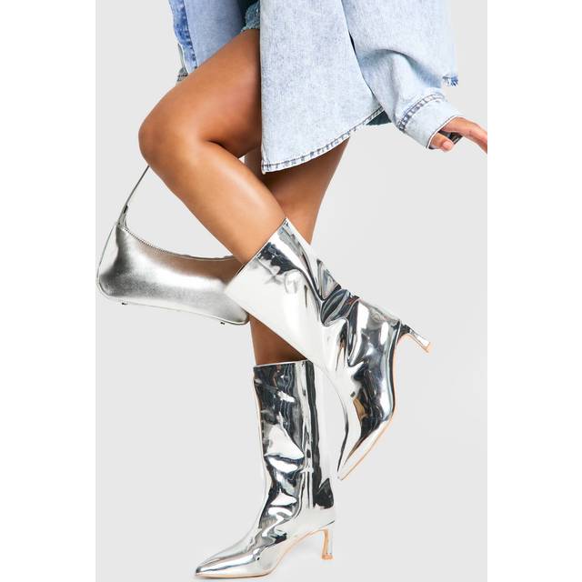 Womens Metallic High Shine Column Ankle Boots - Grey - 7, Grey