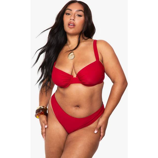 Womens Plus Swimwear Essentials Balcony Bikini Top - Red - 28, Red