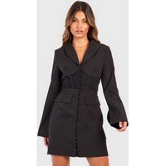 Womens Fitted Corset Waist Tailored Blazer Dress - Black - 6