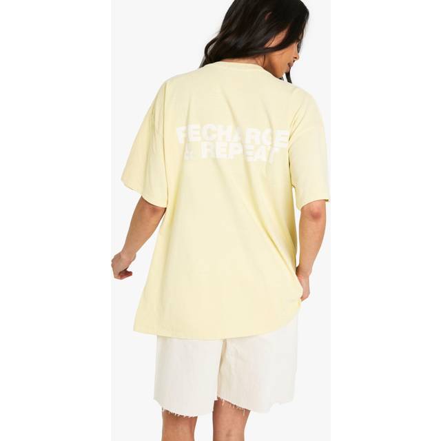 Womens Recharge And Repeat Oversized Overdyed Gym T-Shirt - Yellow - S, Yellow