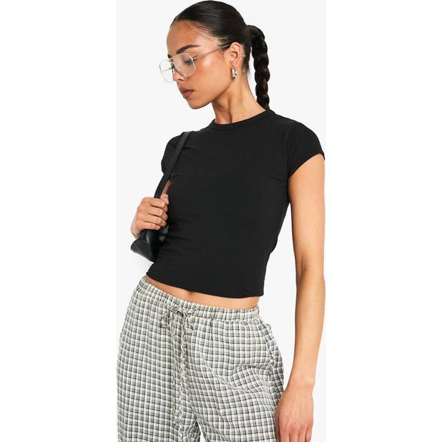 Womens Boohoo Basics Cap Sleeve Fitted Top - Black - 6, Black