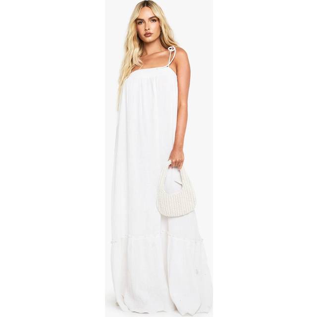 Womens Textured Smock Maxi Dress - White - 8