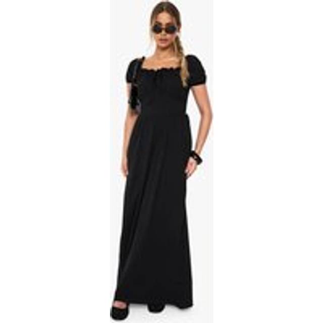 Womens Cotton Puff Sleeve Milkmaid Dress - Black - 12
