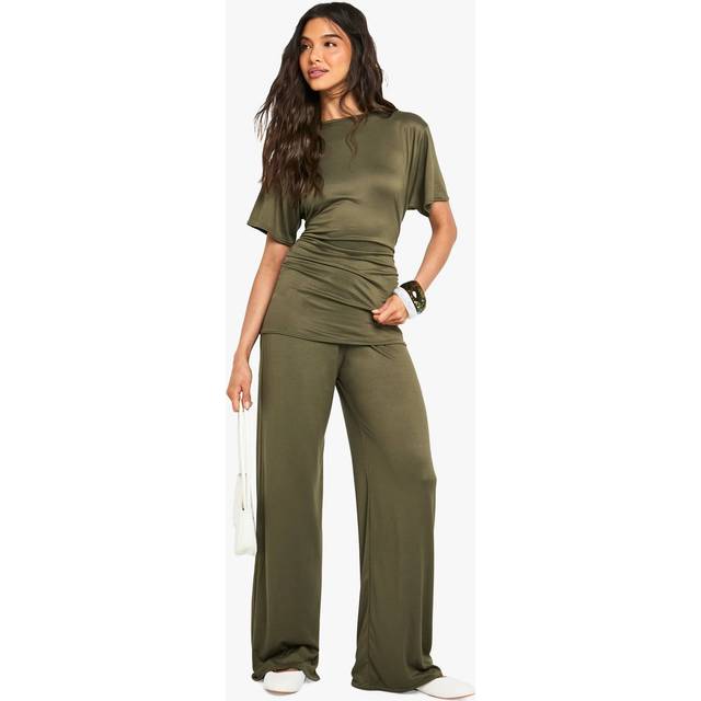 Womens Supersoft Fitted Waist T-Shirt And Straight Leg Trouser Set - Green - 12, Green