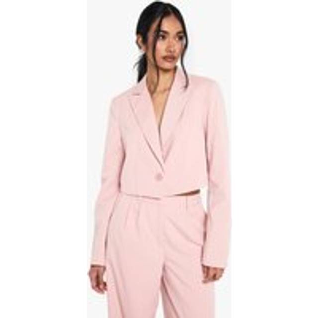 Womens Tailored Woven Occasion Crop Blazer - Pink - 12, Pink