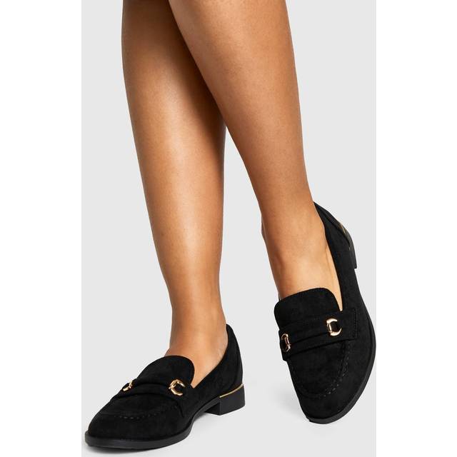 Womens Faux Suede Hardware Detail Basic Loafers - Black - 3, Black
