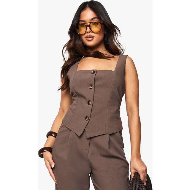 Womens Petite Essential Square Neck Waistcoat - Beige - 16