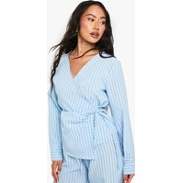 Womens Woven Striped Wrap Tie Detail Top - Blue - 16