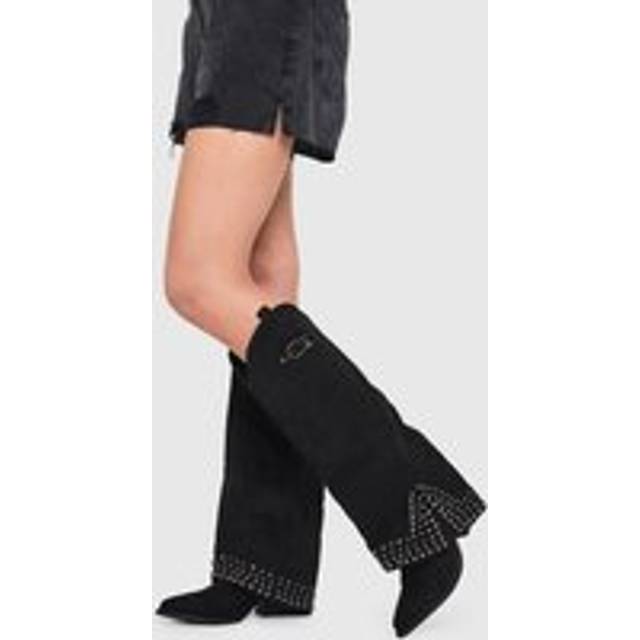 Womens Foldover Studded Western Boots - Black - 8