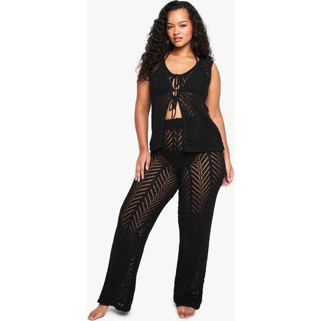 Womens Plus Beach Knit Wide Leg Trouser - Black - 28, Black
