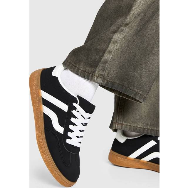 Womens Gum Sole Striped Trainers - Black - 4, Black