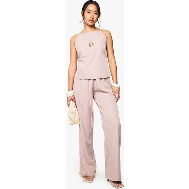 Womens Woven Pinstripe Straight Leg Trousers - Pink - 12, Pink