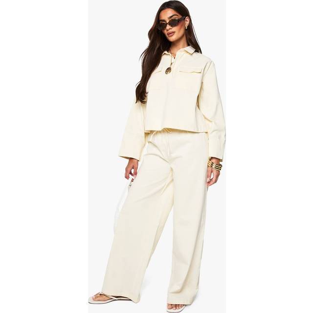 Womens Twill Drawcord Wide Leg Trouser - Cream - 6, Cream