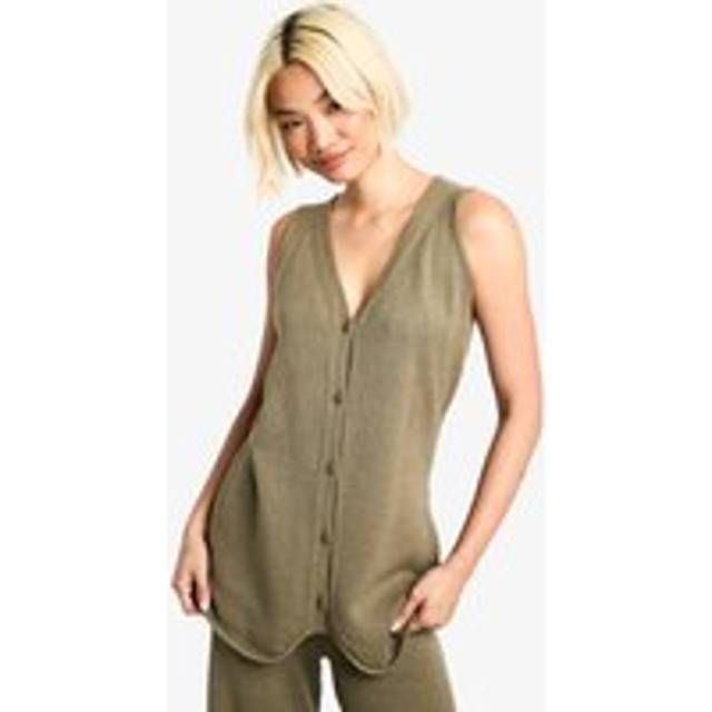 Womens Longline Knitted Waistcoat - Green - M, Green