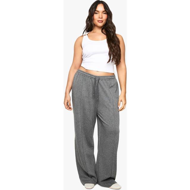 Womens Plus Pinstripe Pintuck Drawstring Wide Leg Trouser - Grey - 26