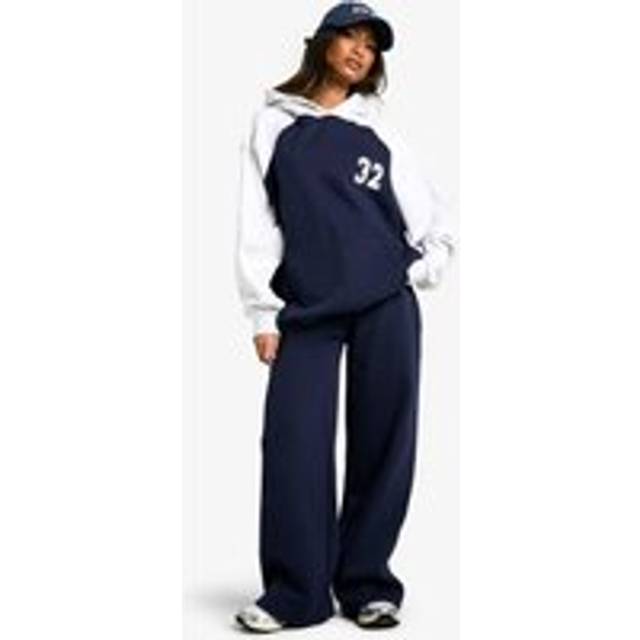 Womens Contrast Waistband Wide Leg Joggers - Navy - XL