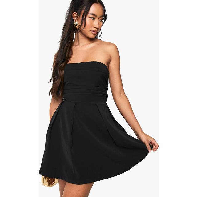 Womens Bandeau Lace Up Back Skater Dress - Black - 18, Black