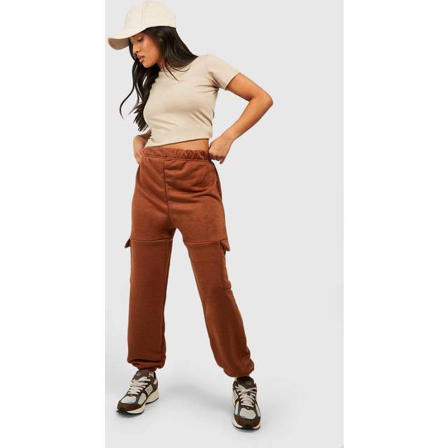 Womens Petite Cargo Pocket Joggers - Brown - 12, Brown