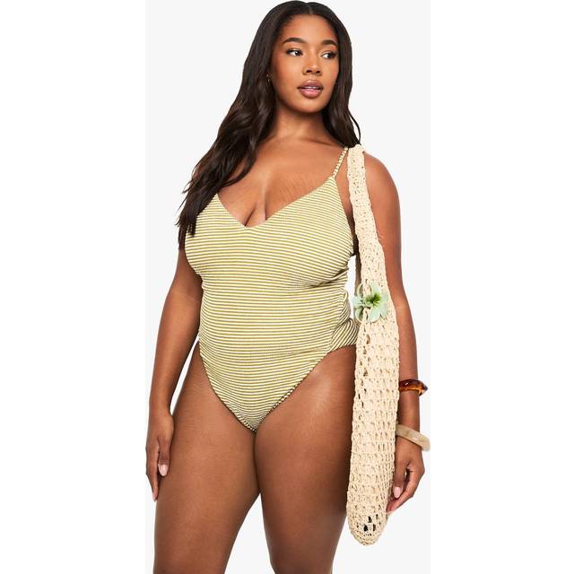 Womens Plus Textured Stripe Scoop Swimsuit - Green - 18, Green